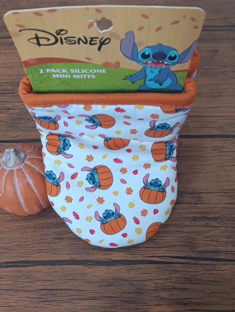 NEW !Disney Orange & Blue Stitch Pumpkin Silicone Mini Mitts - 2 Pack